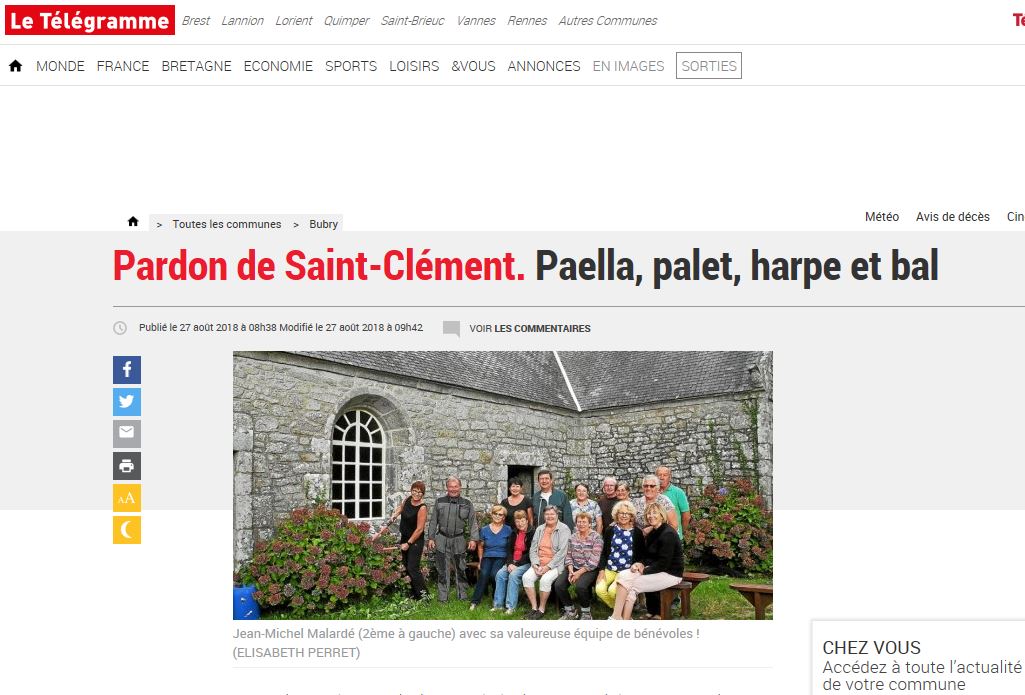 Pardon de Saint-Clément. Paella, palet, harpe et bal